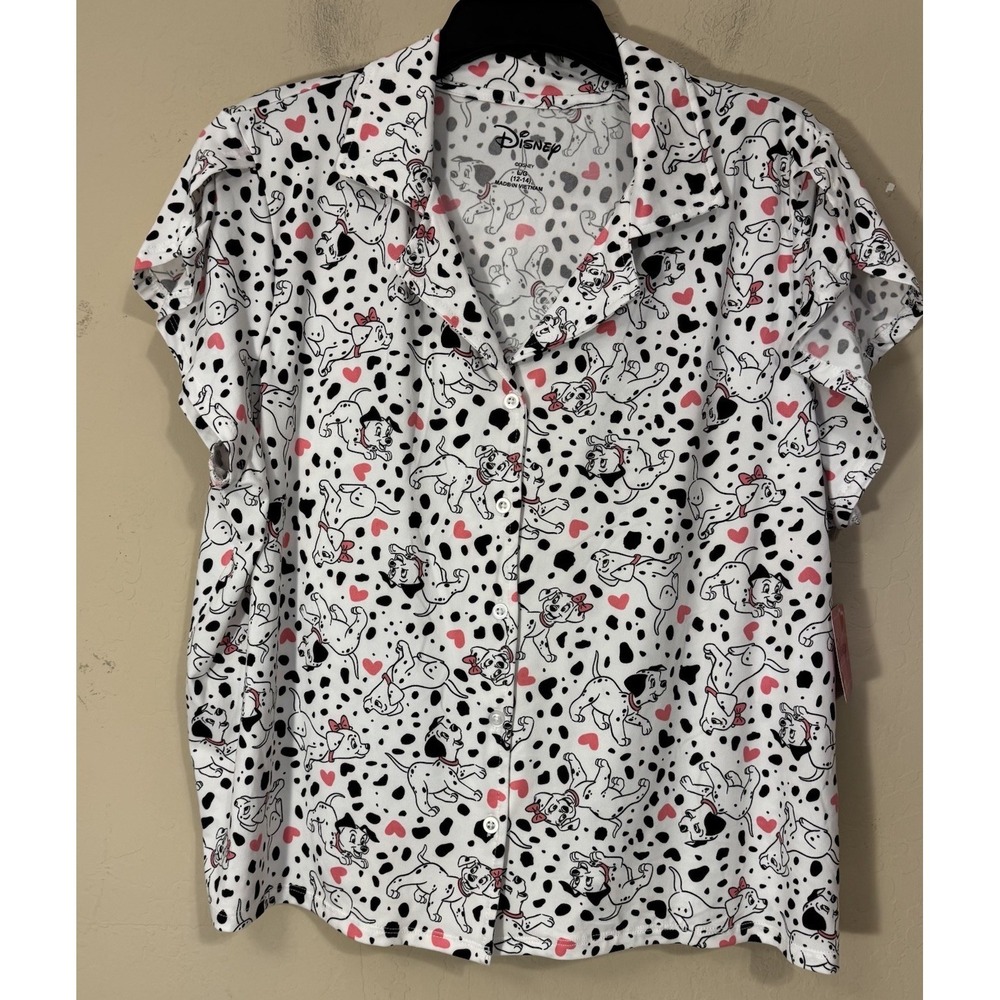 Disney 101 Dalmatians Pajama Set Women L (12-14)‎ 2pc Dogs Hearts Cute NEW - Picture 2 of 8